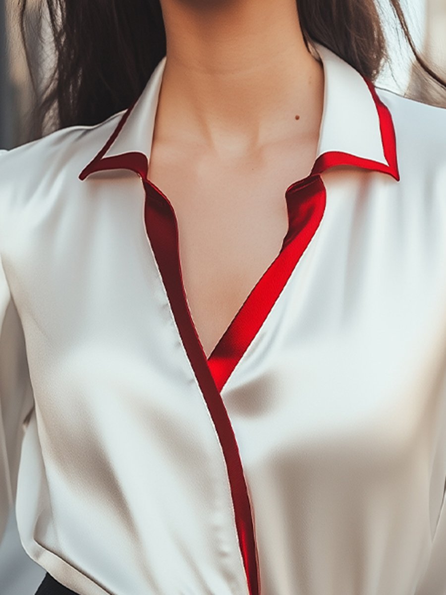 Contrast Collar Satin Blouse HWT