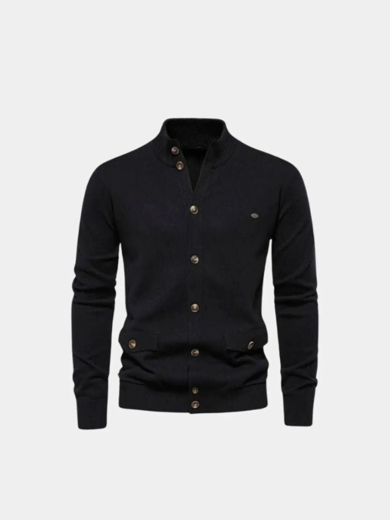 Knitted Stand Collar Cotton Cardigan - Casa  Laro CASA LARO