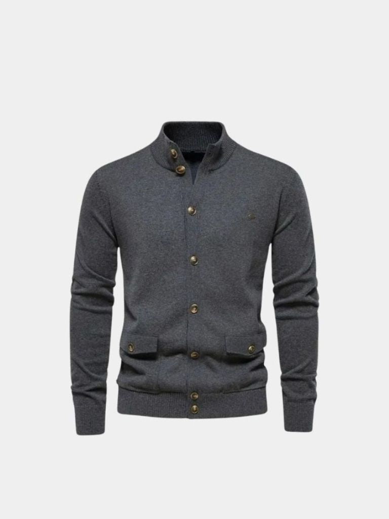 Knitted Stand Collar Cotton Cardigan - Casa  Laro CASA LARO