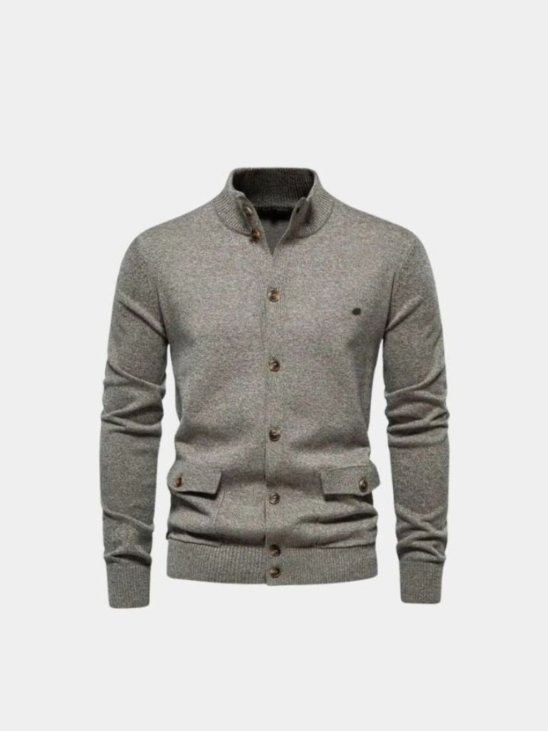 Knitted Stand Collar Cotton Cardigan - Casa  Laro CASA LARO