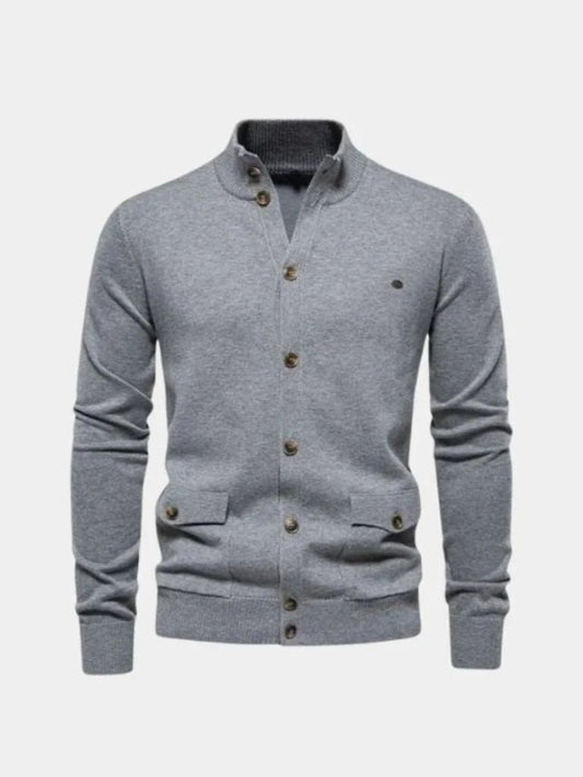Knitted Stand Collar Cotton Cardigan - Casa  Laro CASA LARO
