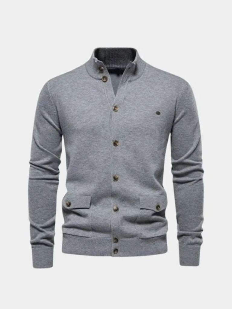 Knitted Stand Collar Cotton Cardigan - Casa  Laro CASA LARO