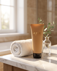NUELLE Body Perfector tube on a marble bathroom vanity