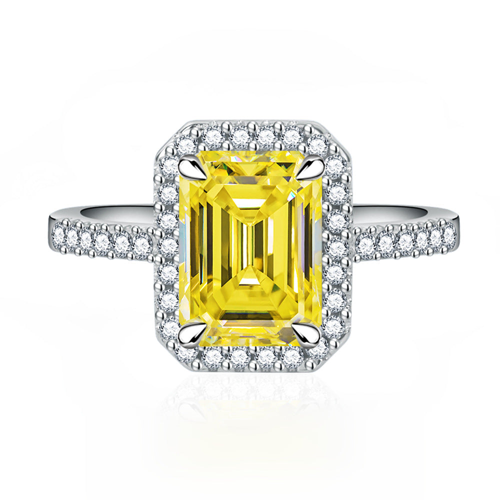 Multi-Color Halo Emerald Cut Engagement Ring In Sterling Silver Shineofdiamond
