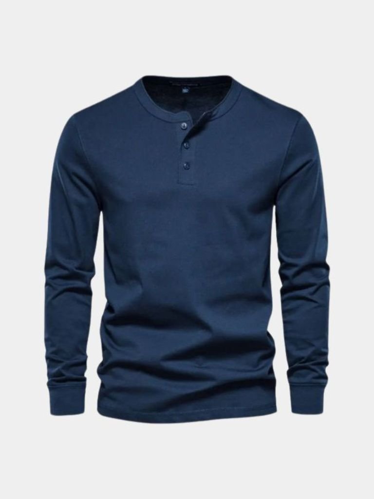 Minimalist Henley Neck Long Sleeve T-Shirt - Casa  Laro CASA LARO