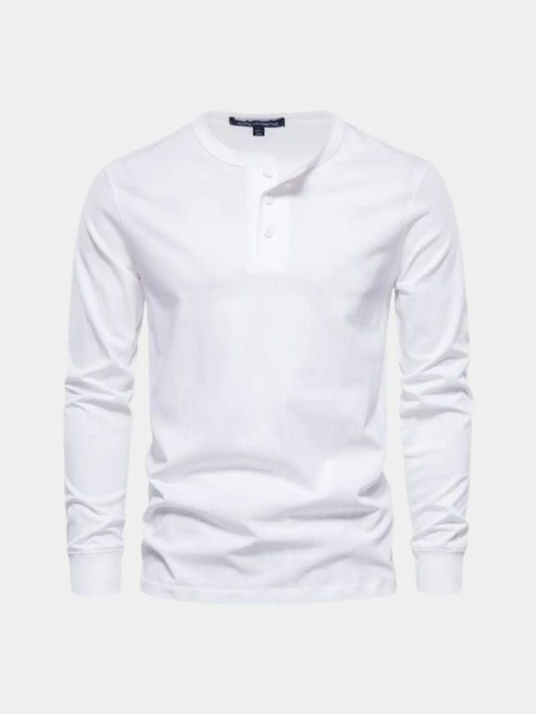 Minimalist Henley Neck Long Sleeve T-Shirt - Casa  Laro CASA LARO