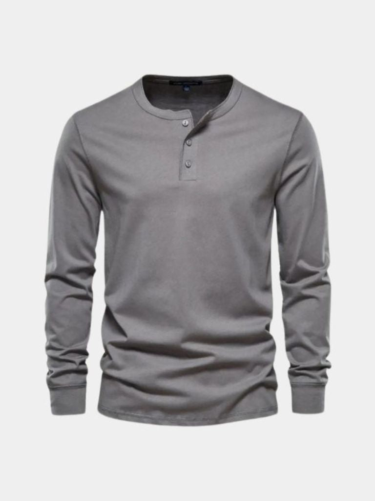 Minimalist Henley Neck Long Sleeve T-Shirt - Casa  Laro CASA LARO