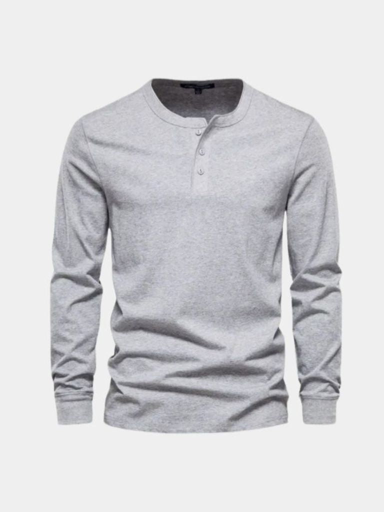 Minimalist Henley Neck Long Sleeve T-Shirt - Casa  Laro CASA LARO