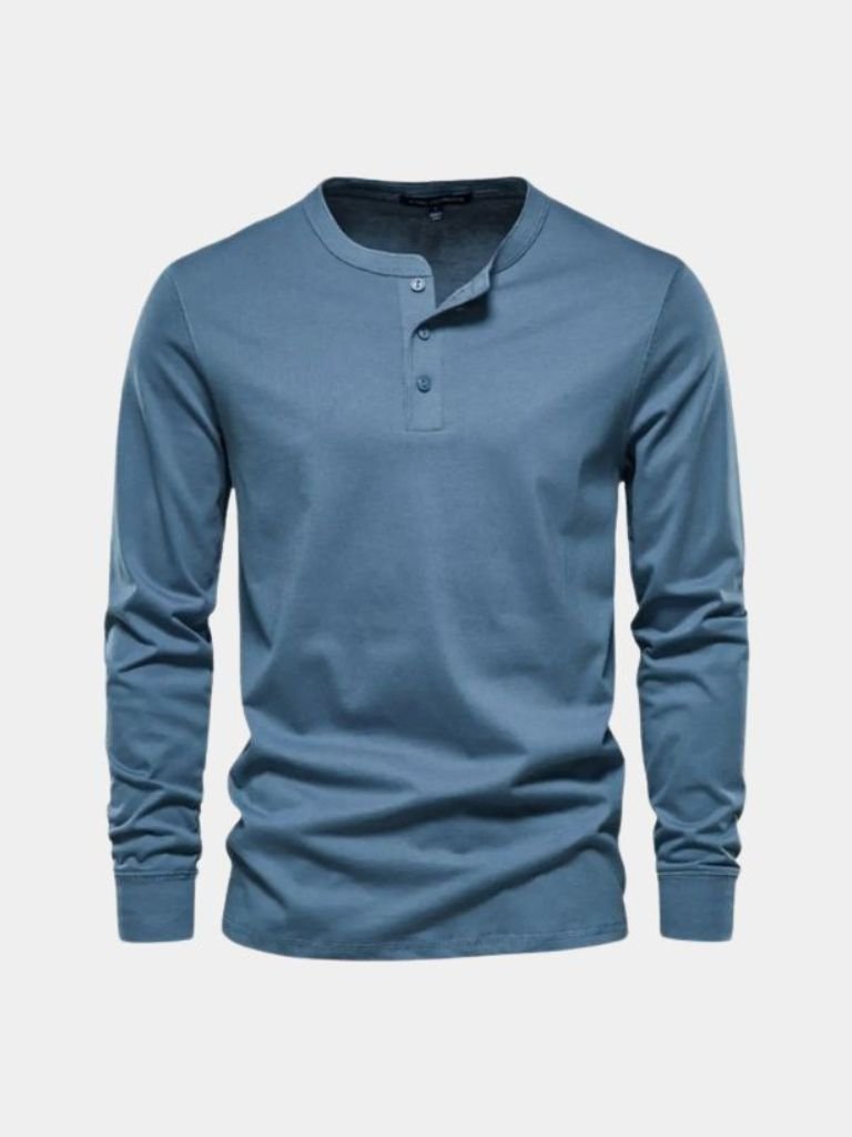 Minimalist Henley Neck Long Sleeve T-Shirt - Casa  Laro CASA LARO