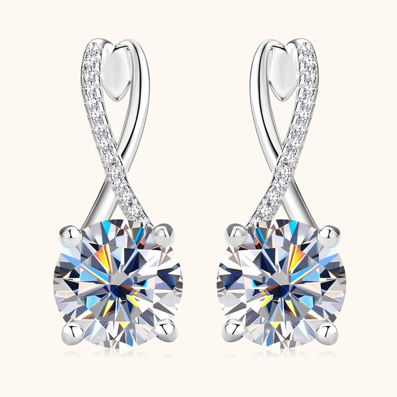 Moissanite Round Cut Earrings In Sterling Silver Shineofdiamond