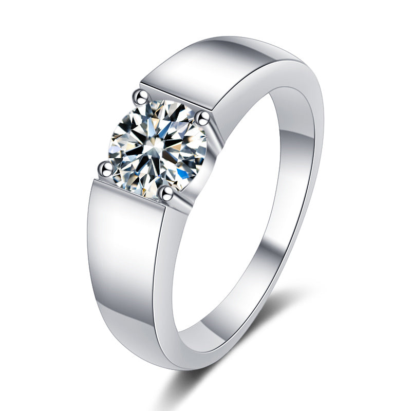 1 Carat D Color Moissanite Round Cut Engagement Ring for Men shineofdiamond