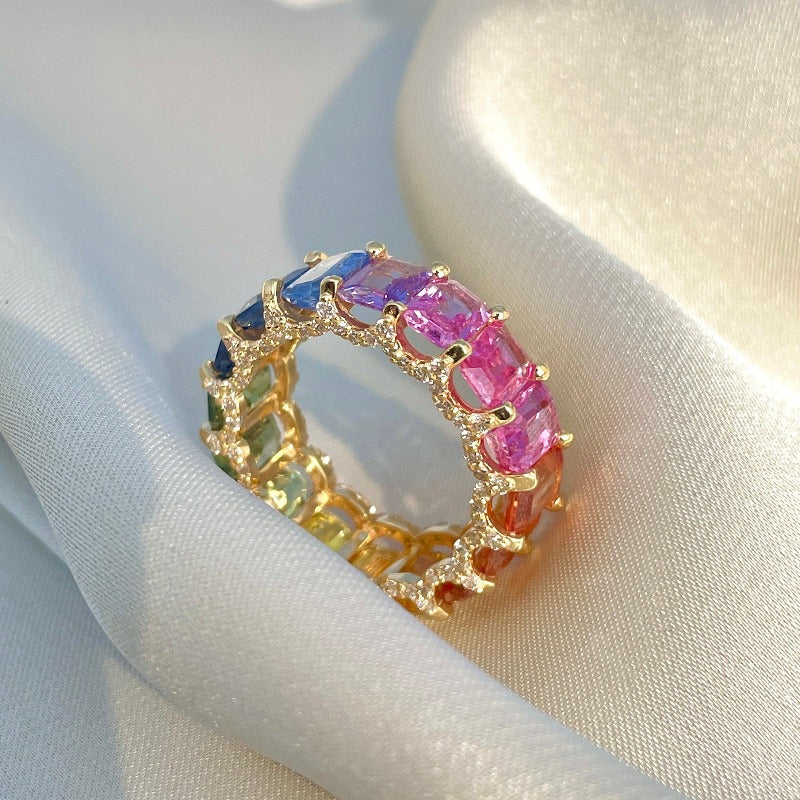 Rainbow Multicolor Eternity Band Ring shine of diamond