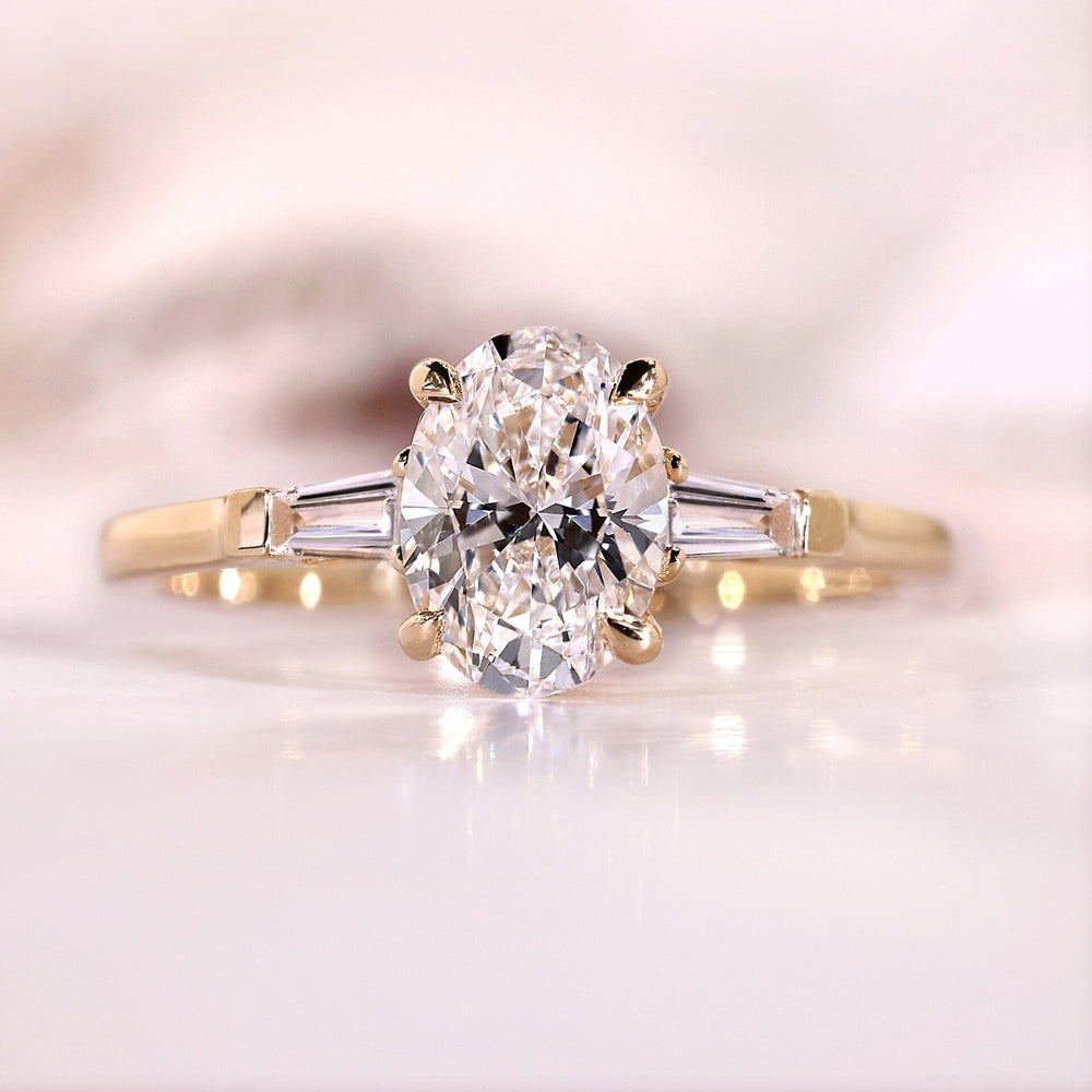Three Stone Oval Cut with Side Tapered Baguette Cut  Engagement Ring Shineofdiamond