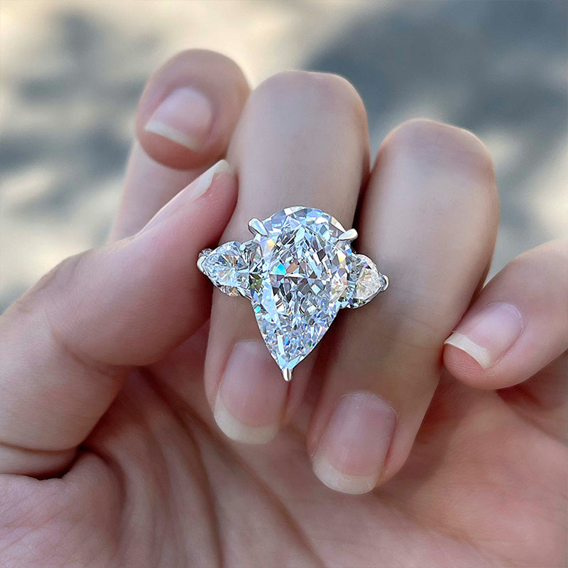 Three Stone Pear Cut  Engagement Ring In Sterling Silver shineofdiamond