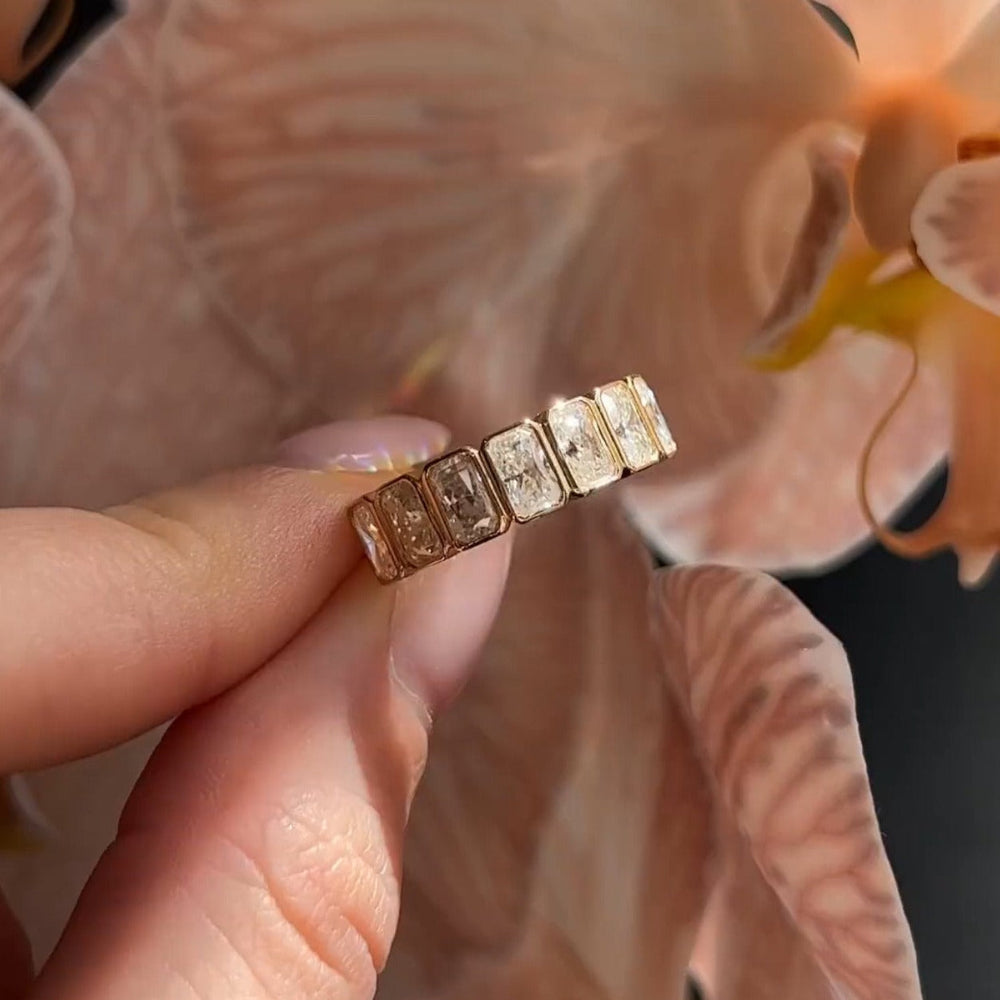 2PCS Radiant Cut Bridal Set Ring With Half Bezel Set Shineofidamond