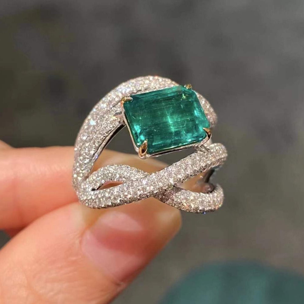 Luxury Pave Emerald Cut Ring in Sterling Silver Shineofidamond