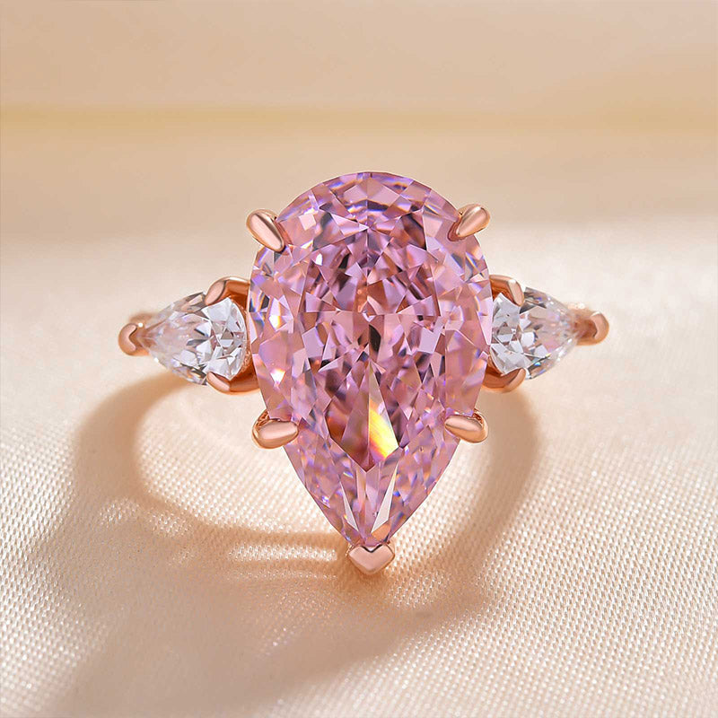 Pink Pear Cut Three Stone Sterling Silver Engagement Ring Shineofdiamond