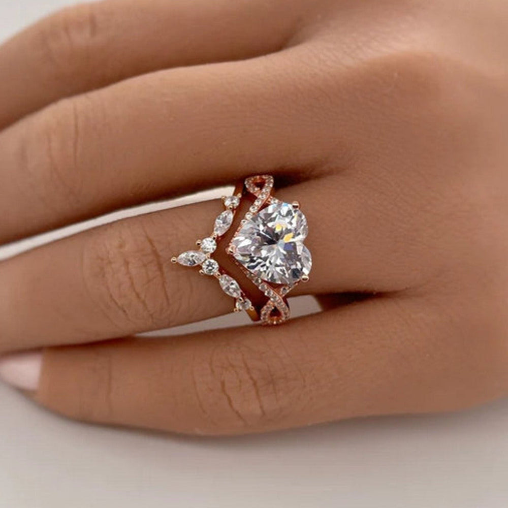 2Pcs 5.0ct Heart Cut Infinity Ring Split Shank Wedding Ring Set in Sterling Silver Shineofdiamond
