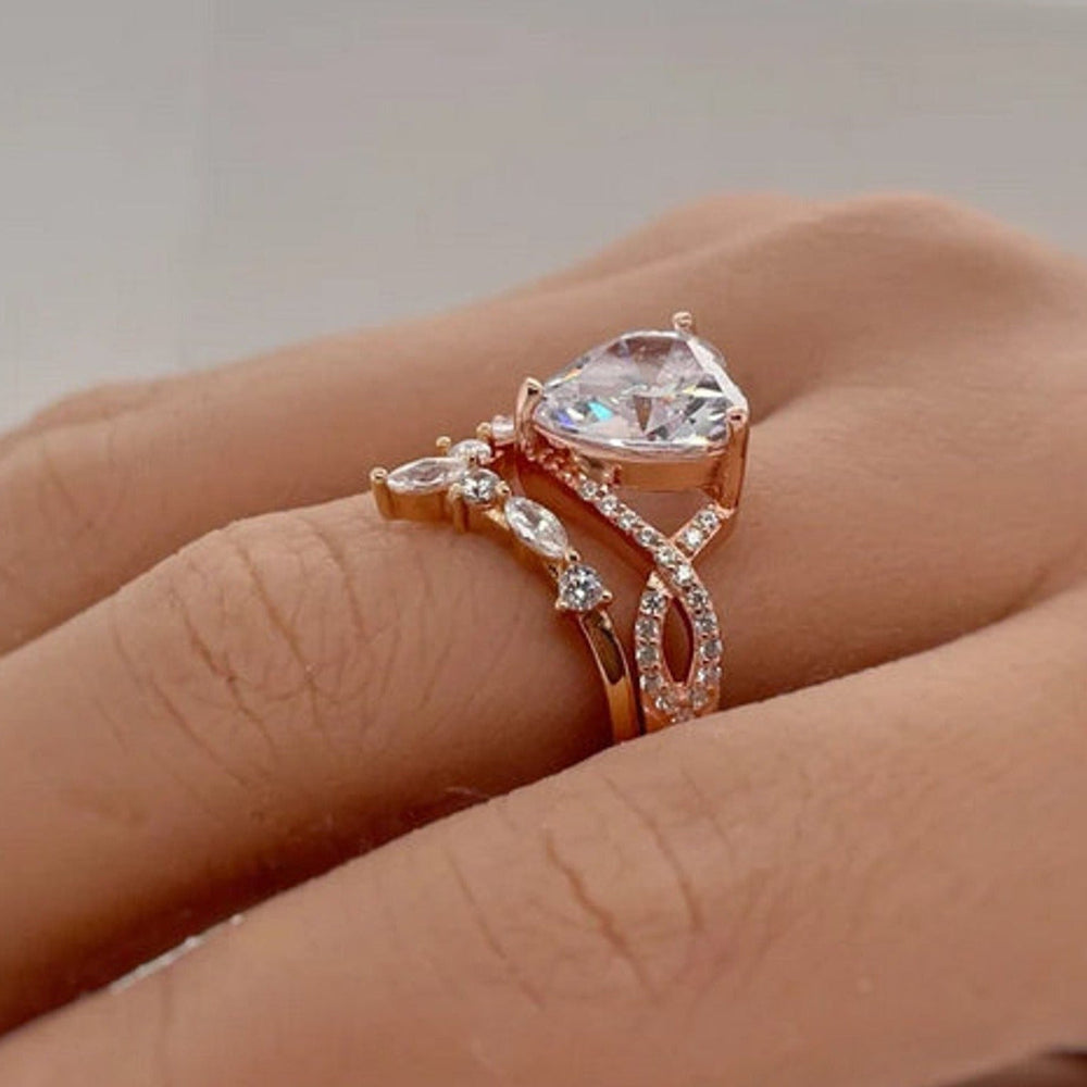 2Pcs 5.0ct Heart Cut Infinity Ring Split Shank Wedding Ring Set in Sterling Silver Shineofdiamond