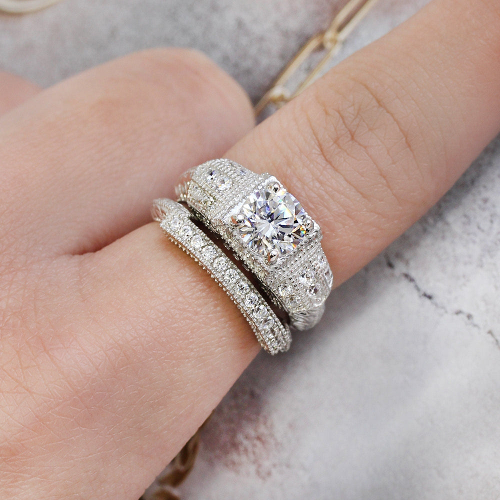 1.25 CT Round Cut Bold Vintage Bridal Ring Set in Sterling Silver Shineofdiamond