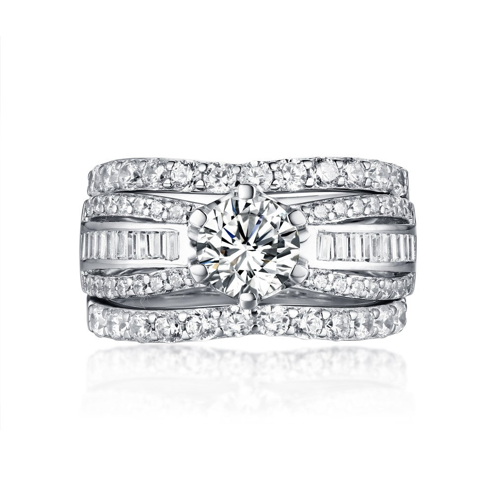 3PCS 1.6CT Round Cut Bridal Ring Set In Sterling Silver shine of diamond