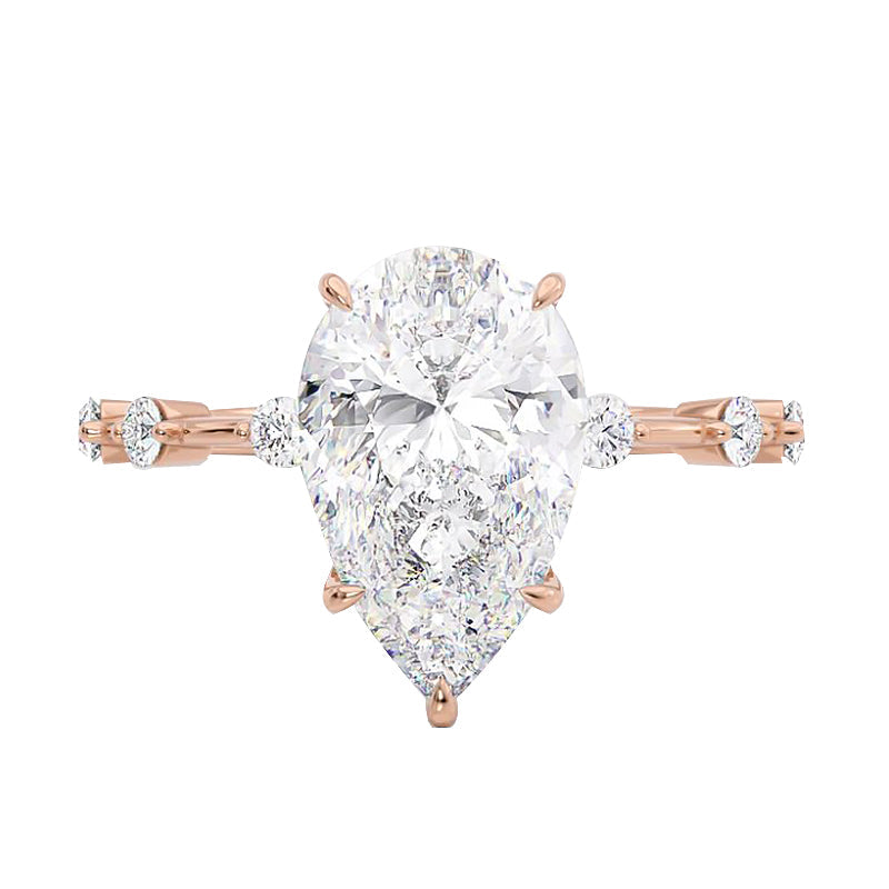 Distance Band Pear Cut Engagement Ring in Sterling Silver Shineofdiamond