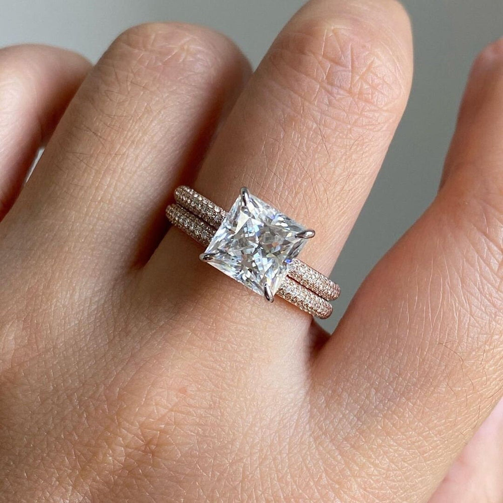 2Pcs Princess Cut  Pave Bridal Ring Set in Sterling Silver shineofdiamond