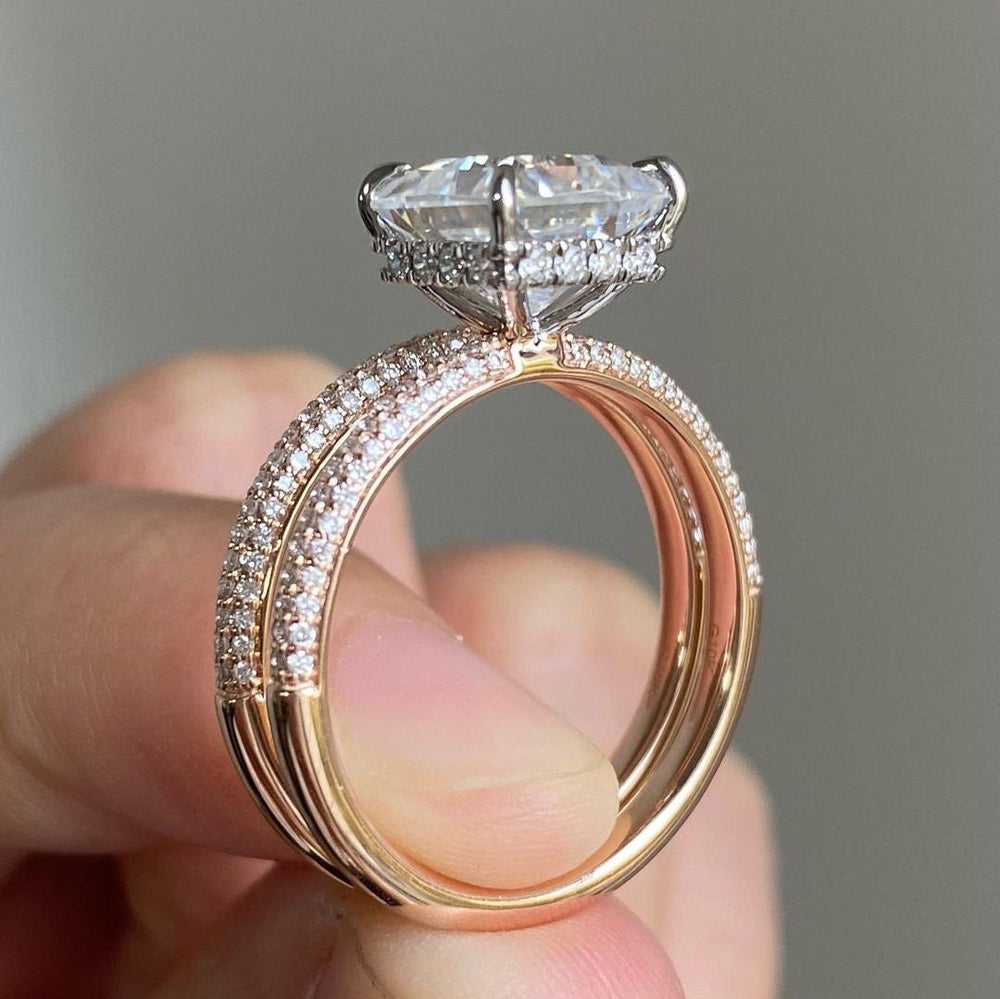 2Pcs Princess Cut  Pave Bridal Ring Set in Sterling Silver shineofdiamond