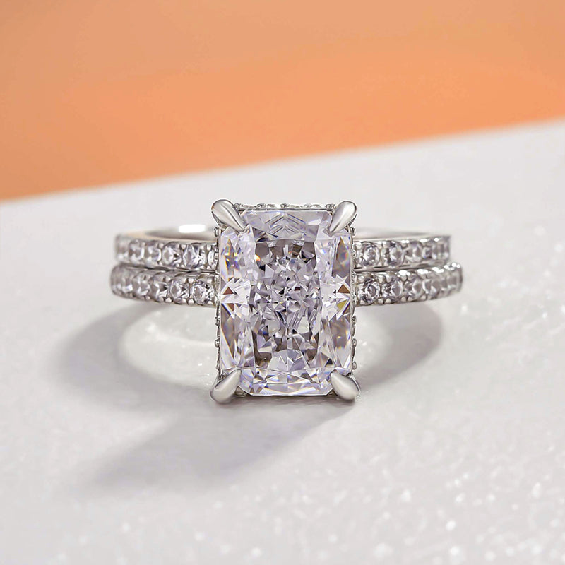 2PCS Radiant Cut Engagement Ring Set In Sterling Silver Shineofdiamond