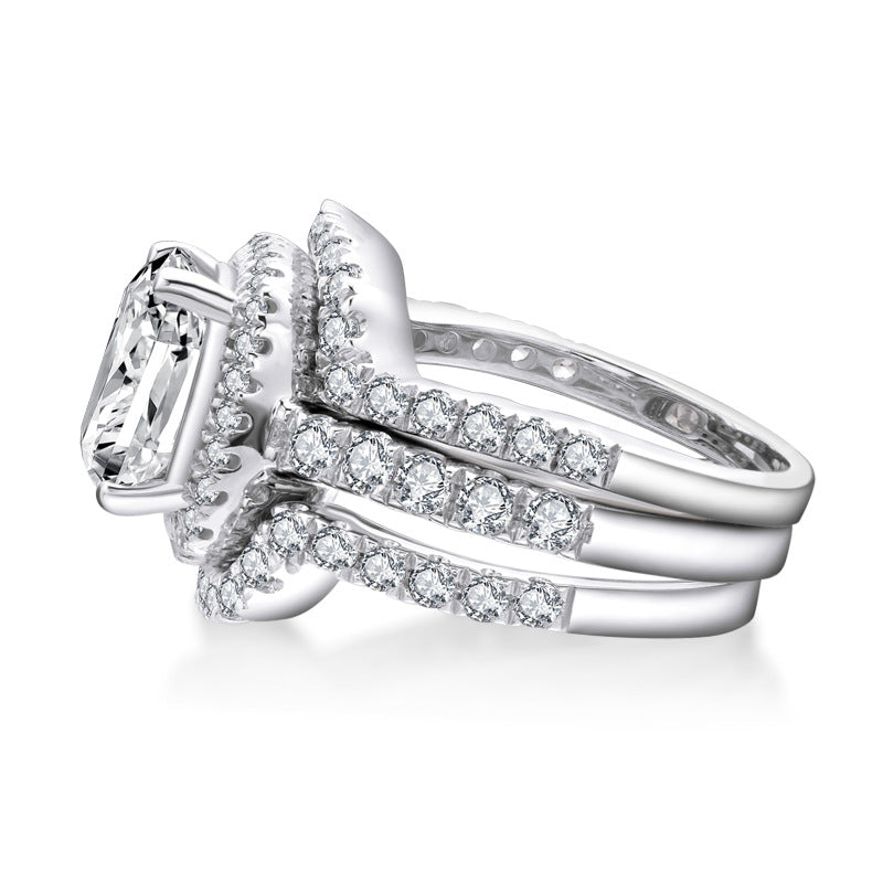 3pcs Cushion Cut Bridal Set Ring Matching Ring in Sterling Silver Shineofdiamond