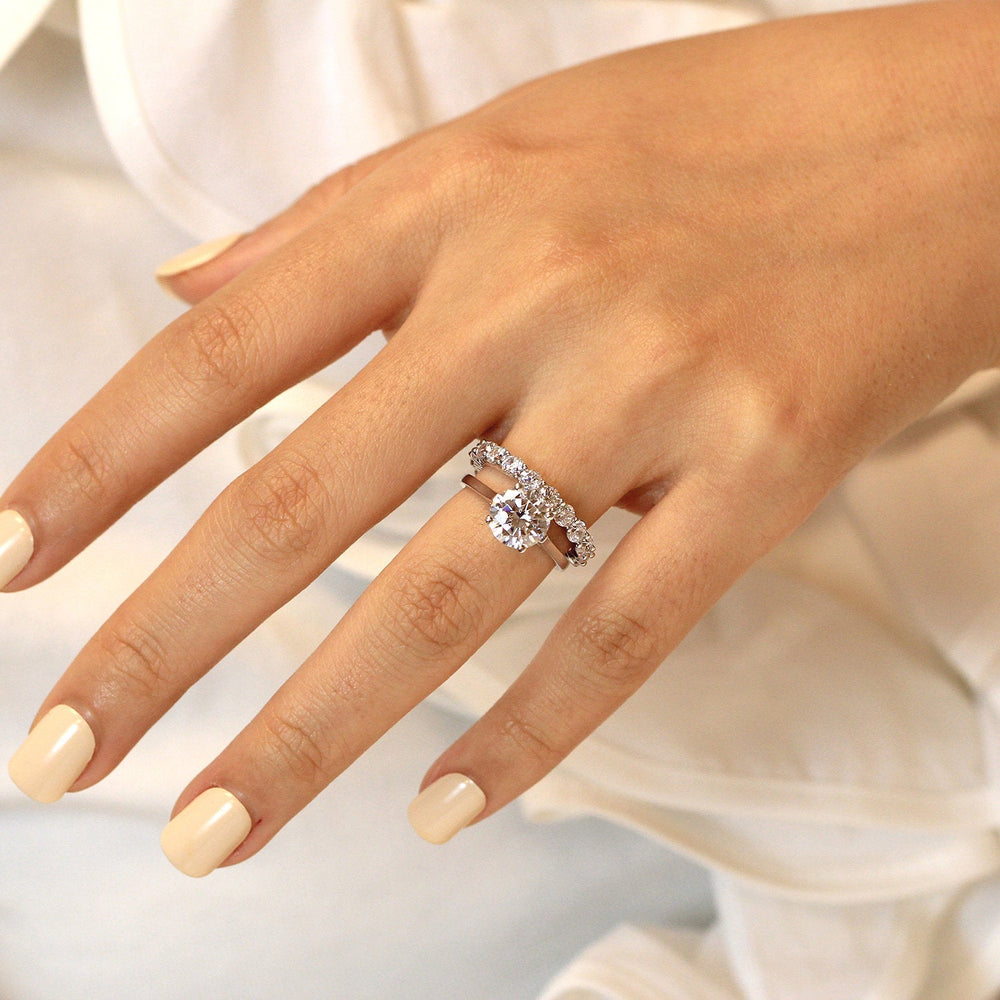 2pcs Solitaire Round Cut Wedding Ring Set Eternity Ring in Sterling Silver Shineofdiamond