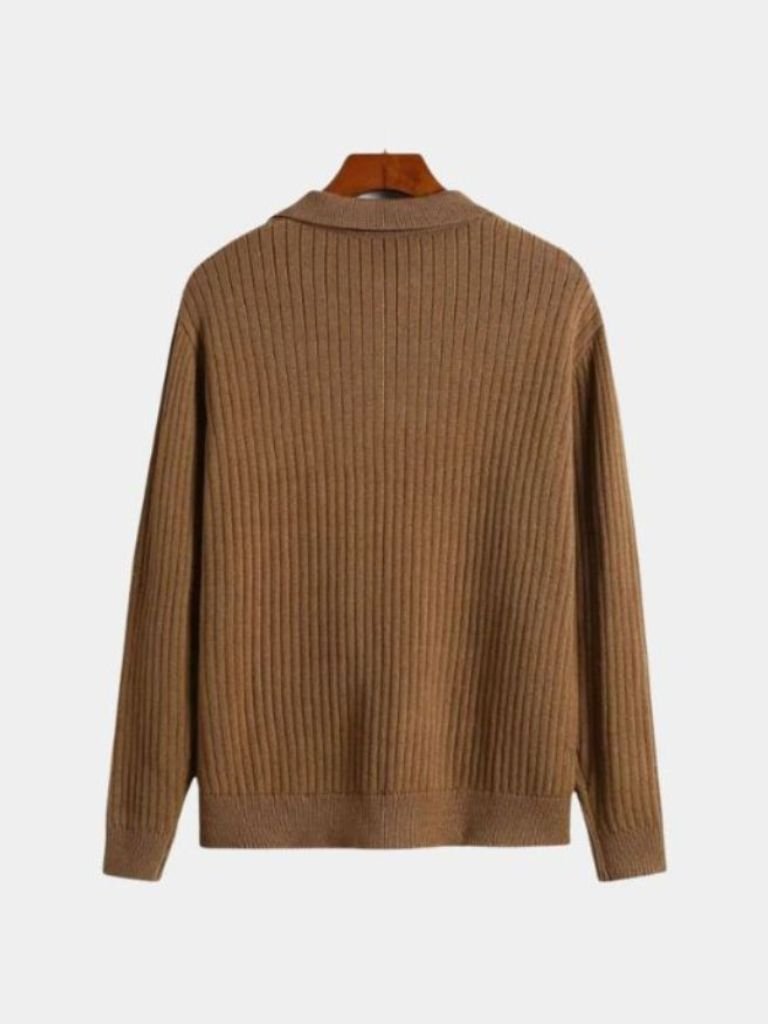 V-Neck Polo Sweater Ribbed - Casa  Laro CASA LARO
