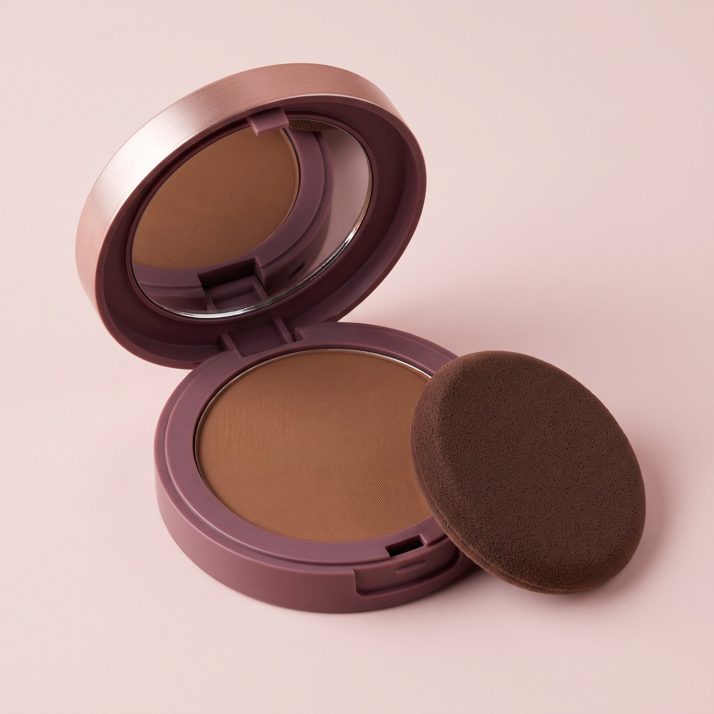 Vellora hairline powder compact open with mirror and applicator