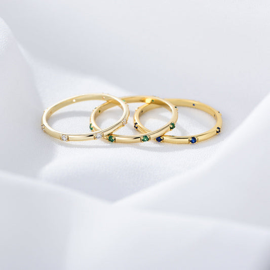 Stylish Golden Tone Wedding Band with Gemstone Accents Shineofidamond