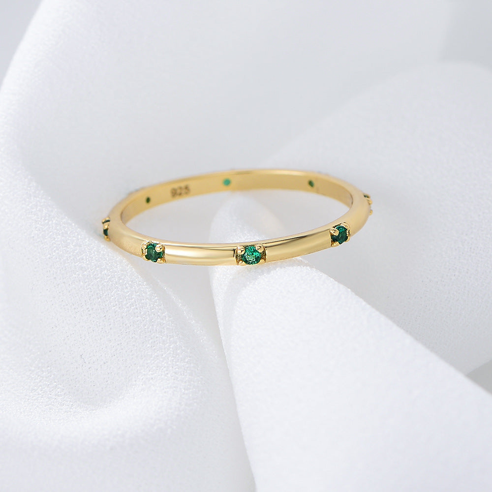 Stylish Golden Tone Wedding Band with Gemstone Accents Shineofidamond