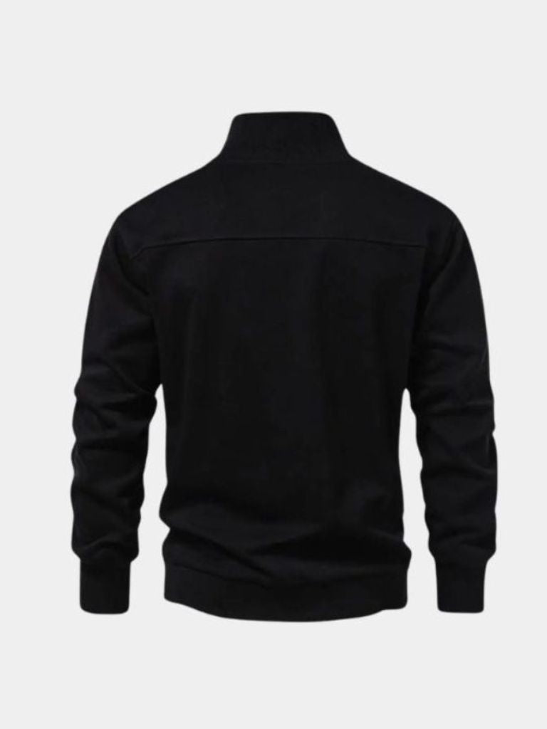 Zip Black Lapel Sports Sweatshirt - Casa  Laro CASA LARO