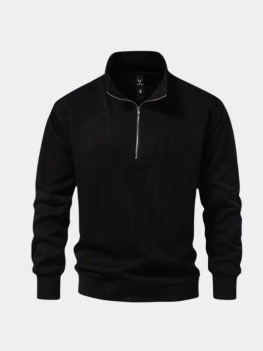 Zip Black Lapel Sports Sweatshirt - Casa  Laro CASA LARO